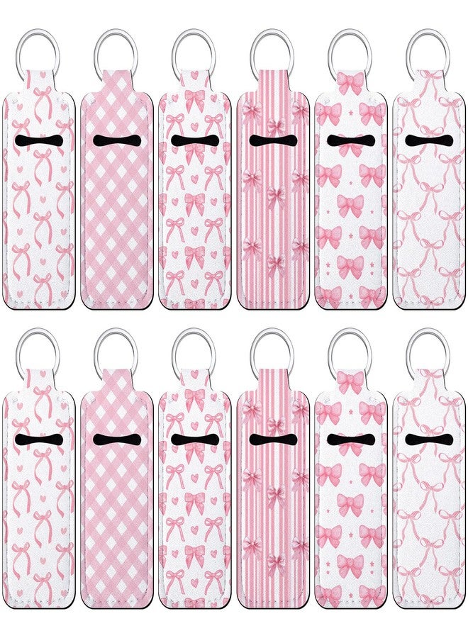 Yeyeplum 12 Pcs Lipstick Holder Keychain Bulk Cute Pocket Lip Balm Holder Keychain Backpack Purse Accessories for Women Lip Gloss Sleeve Pouch, 6 Style(Pink Bow) - Image 1
